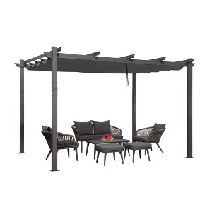 PURPLE LEAF Pergola Outdoor Retractable Pergola with Sun Shade Canopy Patio Metal Grape Trellis Pergola Grill Shelter Pergola for Porch Garden Yard - 1 of 4