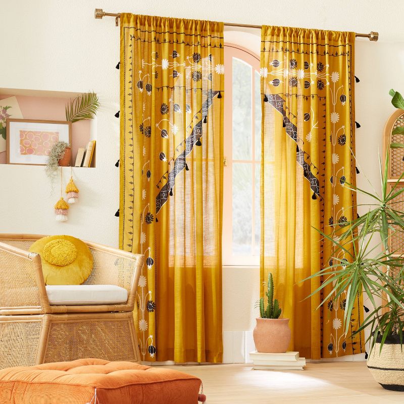 2pk Light Filtering Doorway Embroidery Window Curtain Panels Gold - Opalhouse™ designed with Jungalow™, 3 of 10