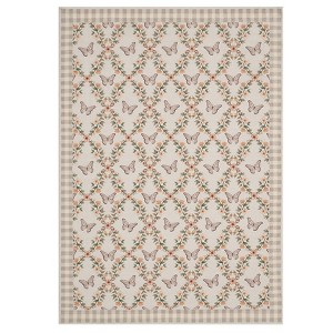 Washable Modern Butterfly Floral Rug Non Slip Low Pile Rug Soft Throw Floor Cover Foldable Indoor Carpet for Living Room Bedroom - 1 of 4