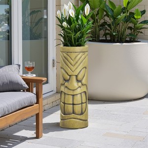 Wooakway 24" H Polynesian Style Novelty Statue Planter Outdoor Indoor Urn Planter Decor Garden Pot Antique Green - 1 of 4