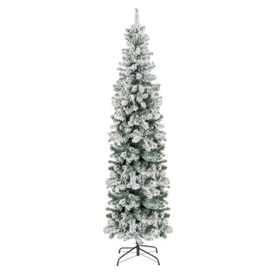 Best Choice Products Snow Flocked Artificial Pencil Christmas Tree Holiday Decoration w/ Metal Stand