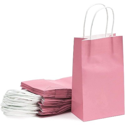 25 pcs 5"x3.15"x9" Pink Kraft Paper Gift Bags, Party Favor, Shopping Bags with Handles