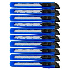 MotoProducts 10 Bulk 5" Box Cutters Blue with Snap-Off Blades and Safety Locks - 1 of 4
