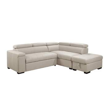 Mateo Fabric Storage Sectional with Pullout Bed Cream - Abbyson Living
