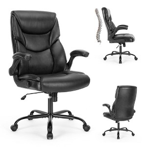 Grungis PU Leather Office Chair with Adjustable Flip-up Armrest & Lumbar Support,Comfortable Computer Chair with Metal Base for Adult, Student - 1 of 4