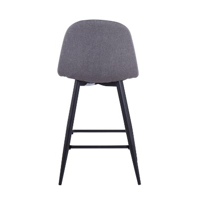 Mid-Century Modern Charcoal Fabric Counter Stools, Set of 2