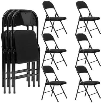 SKONYON Folding Chairs Set of 6 Fabric Cover Padded Chair, Black
