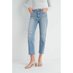 Women's Distressed Slim Straight Jeans - JUST BLACK DENIM - 1 of 4