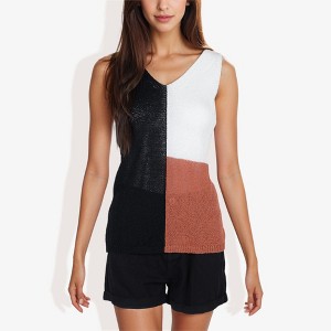 Anna-Kaci Women's V-Neck Color Block Sleeveless Sweater Top Lightweight Knit Design - 1 of 4