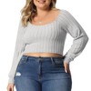 Agnes Orinda Women's Plus Size Ribbed Knit Soft Warm Outfits Long Sleeve Crop Blouses - 2 of 4
