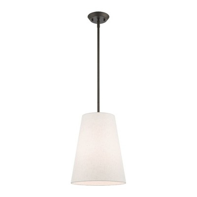 Prato Bronze Finish 1-Light Pendant with Handcrafted Oatmeal Fabric Shade