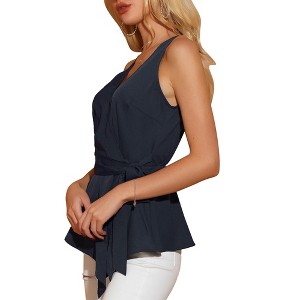 Allegra K Women's Summer Sleeveless V Neckline Wrap Tie Waist Tops - 1 of 4