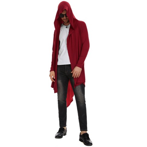 Men s Long Hooded Cardigan Ruffle Shawl Long Sleeve Lightweight Open Front Drape Cape Overcoat Target