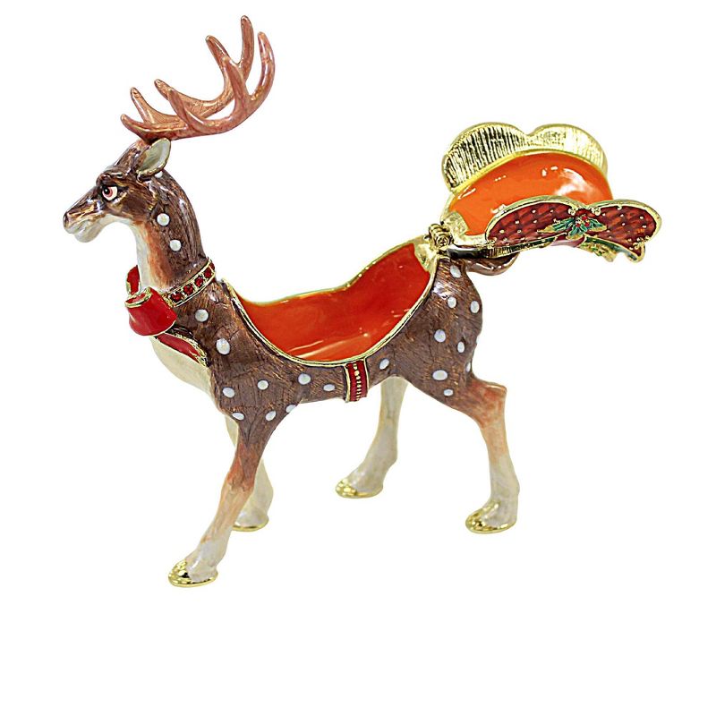 Kubla Craft 5.25 In Reindeer Hinged Box Hinged Saddle Bow Holly Animal Figurines, 2 of 4