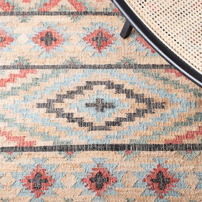Handwoven Red and Natural Wool Tribal Round Rug, 3' x 5'