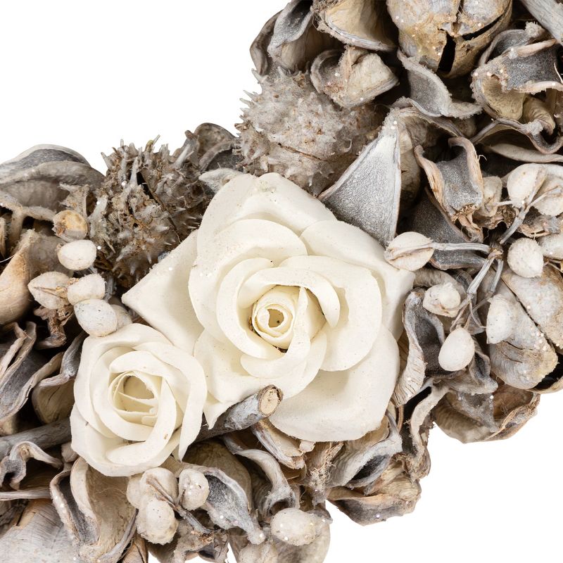 Northlight Glittered White Roses Winter Botanicals Artificial Christmas Wreath - 9.5" - Unlit, 3 of 6