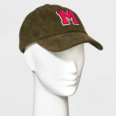 Women's Corduroy Baseball Hat with M Patch - Wild Fable™ Olive Green