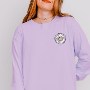 S.W.Smiley Plant Dreams Grow Joy - Women's Garment Dyed Long Sleeve Graphic T-Shirt - 1 of 4