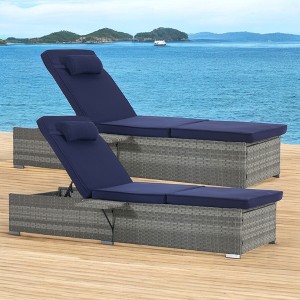 Mshliw Outdoor Chaise Lounge Chair Set of 2 with Adjustable Backrest and Cushions for Poolside, Garden, Patio, Beach - Gray Rattan with Red Cushions - 1 of 4