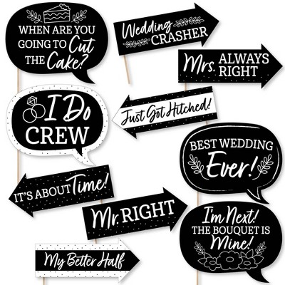 Big Dot of Happiness Funny Mr. and Mrs. - Black and White Wedding or Bridal Shower Photo Booth Props Kit - 10 Piece