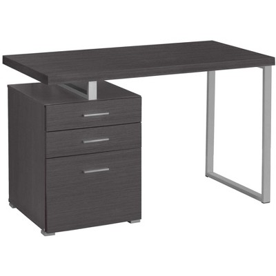 Vynxaria Contemporary Modern 48"L Computer Desk - Left/Right Set-up, Storage Drawers, Grey Laminate/Grey Metal, Home Office/Laptop Use