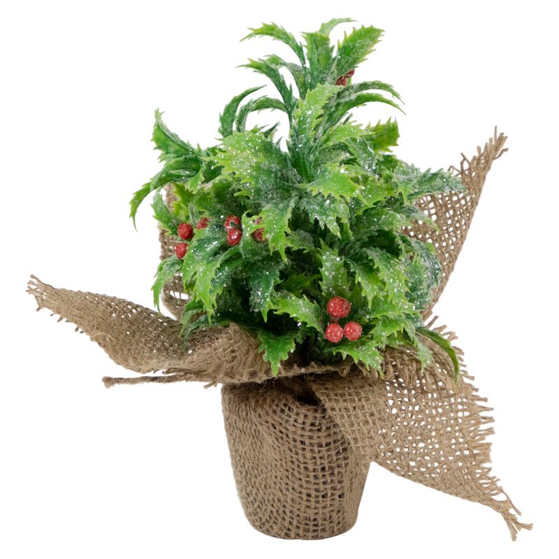Northlight 8" Iced Artificial Christmas Holly Berry Plant in Burlap Base, 1 of 6