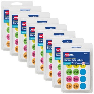 Avery Garage Sale Removable Labels, 3/4 Inch Round Labels, Assorted Colors, Non-Printable, 8 Packs, 2,520 Pricing Stickers Total (21930) - 1 of 4