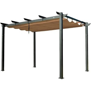 Retractable Pergola With Sun Shade Canopy, Aluminum Frame Outdoor Patio Pavilion, Magnet System Mounting Grill Gazebo - 1 of 4