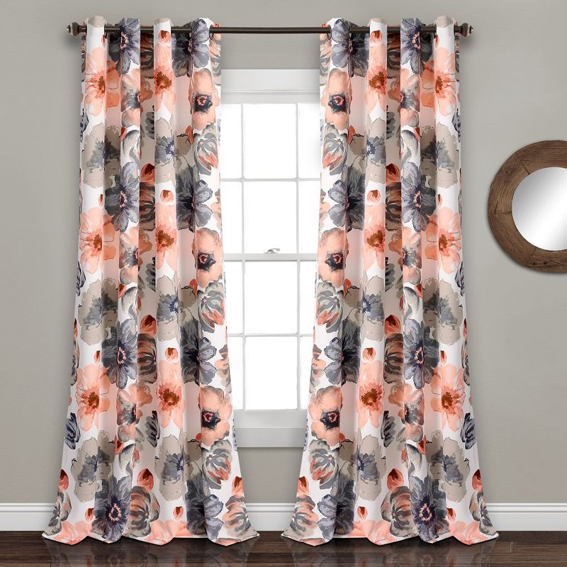 Home Boutique Leah Room Darkening Window Curtains Set - Coral and Gray - 52 x 84, 1 of 5
