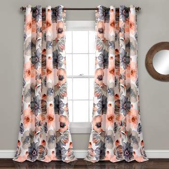 Home Boutique Leah Room Darkening Window Curtains Set - Coral and Gray - 52 x 84