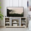 58" Modern TV Media Stand with Faux Stacked Stone Surround, Entertainment Console with Open Storage Shelves, Fireplace Mantel Style Design - 4 of 4