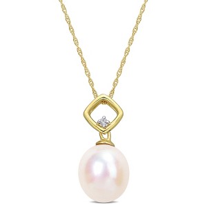 EVERLY JEWELRY | 10K Yellow Gold 0.01 CT Diamond TW 9 - 9.5 MM White Freshwater Cultured Pearl Fashion Pendant With Chain, 17-inch - 1 of 4