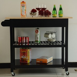 Kitchen Island & Kitchen Cart, Mobile Kitchen Island with Two Lockable Wheels, Rubber Wood Top - 1 of 4