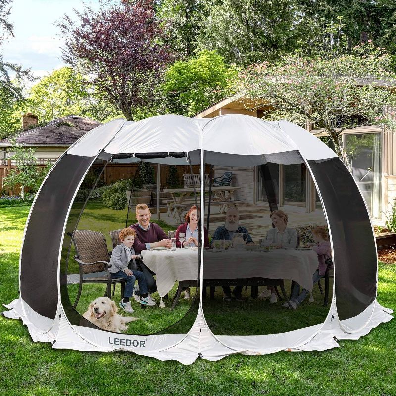 Leedor Outdoor Pop Up Portable Screen Tent with Mesh Netting Fiberglass Gazebo Gray, 3 of 10