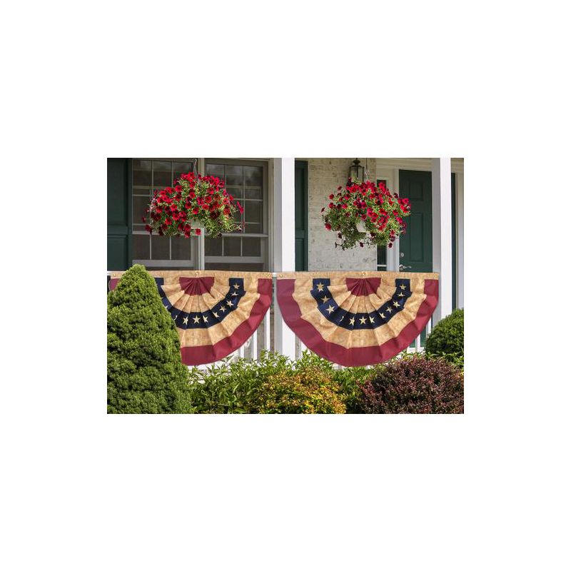 Briarwood Lane Tea Stained Embroidered Patriotic Bunting USA 72" x 36" Pleated Banner with Brass Grommets, 1 of 5