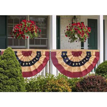 Briarwood Lane Tea Stained Embroidered Patriotic Bunting USA 72" x 36" Pleated Banner with Brass Grommets