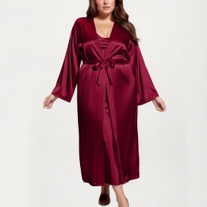 Anna-Kaci Lounge Women's PLus Size Satin Robe and Slip Set with Smooth Draping Fabric and Elegant Silhouette - 1 of 4