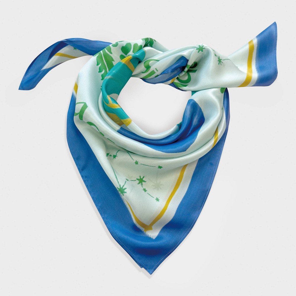 Women's Zodiac Printed Square Silk Scarf "Aquarius" - A New Day™ Aqua Blue