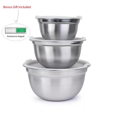 3-Piece Stainless Steel Mixing Bowl Set with Lids – Durable Bowls Dishwasher Safe, Silver