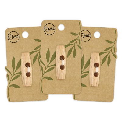 Dritz 41mm Sustainable Wood Toggle Buttons Natural: Wooden Fasteners for Sewing & Drawstring Projects, Beige, 3 Pack