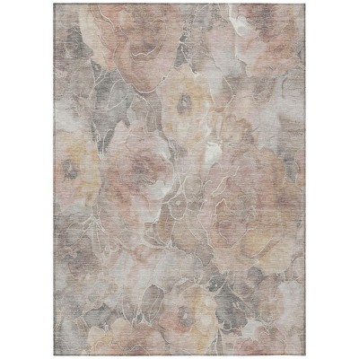 Taupe And Gray Floral Washable Indoor Outdoor Area Rug