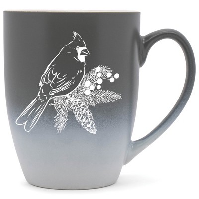 Elanze Designs Cardinal Pine Cone Two Toned Ombre Matte Grey and White 12 ounce Ceramic Stoneware Coffee Cup Mug