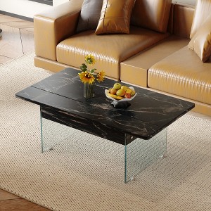 ORRD 43.3" Lift Top Coffee Table with Storage, Black Marble Glass, Space Saving for Living Room Office，Natural Wood - 1 of 4