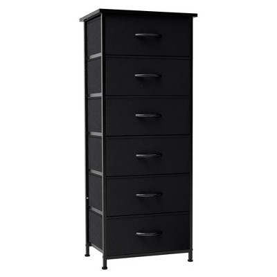 Crestlive Products Vertical Dresser for Bedroom Storage Tower with Sturdy Steel Frame Wood Top Easy Pull Fabric Bins