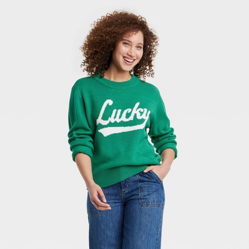 Women's Lucky Graphic Sweater - Green Xl : Target