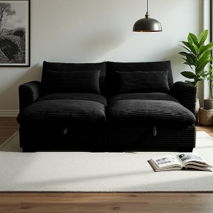 86.6" Corduroy Cloud Sectional Sofa Bed with Deep Seat & 2 Storage Ottomans - 1 of 4