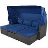 Nestfair Wicker Outdoor Patio Rectangle Day Bed with Retractable Canopy and Cushions Blue - 2 of 4