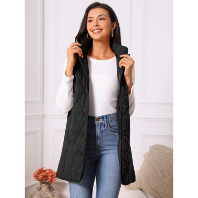 INSPIRE CHIC Women's Winter Stand Collar Sleeveless Lightweight Gilet Quilted Long Puffer Vest Black Small — фото 4
