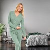 ADR Women's Pajamas Set, Soft Ribbed Knit Waffle Pajamas Lounge Set, Long Sleeve Drop Shoulder V-neck Top and Leggings PJ Pants - 4 of 4