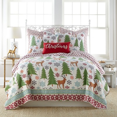 Festive Red and Green Microfiber Twin Quilt Set
